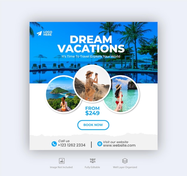 Travel holiday vacation social media post instagram banner