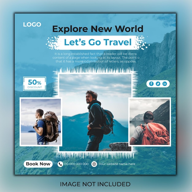 Travel holiday vacation social media post or Tour web banner template Premium Vector