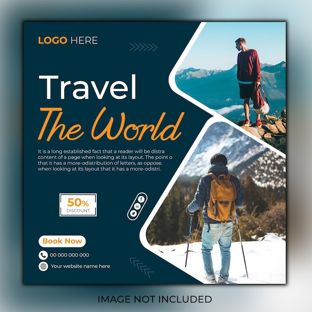 Travel holiday vacation social media post or Tour web banner template Premium Vector