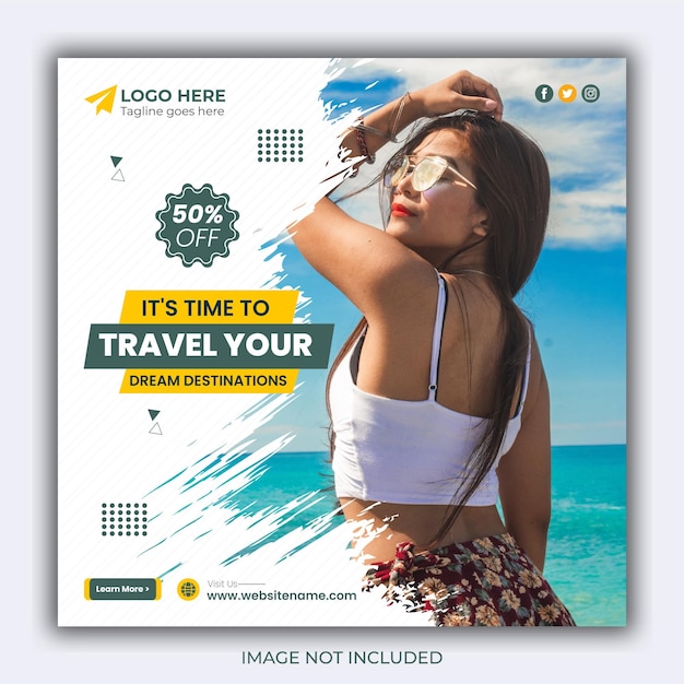 Travel holiday vacation social media post web banner design editable vector file