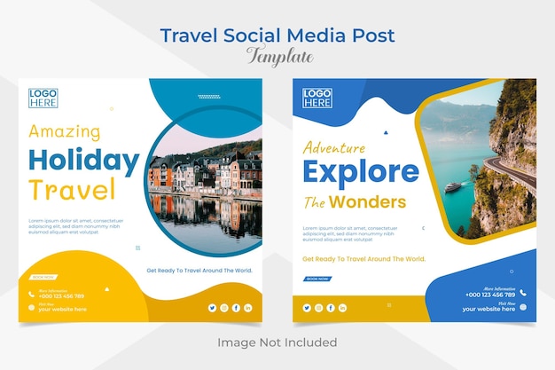 Travel Holiday vacation tour square flyer and facebook and instagram social media post banner set