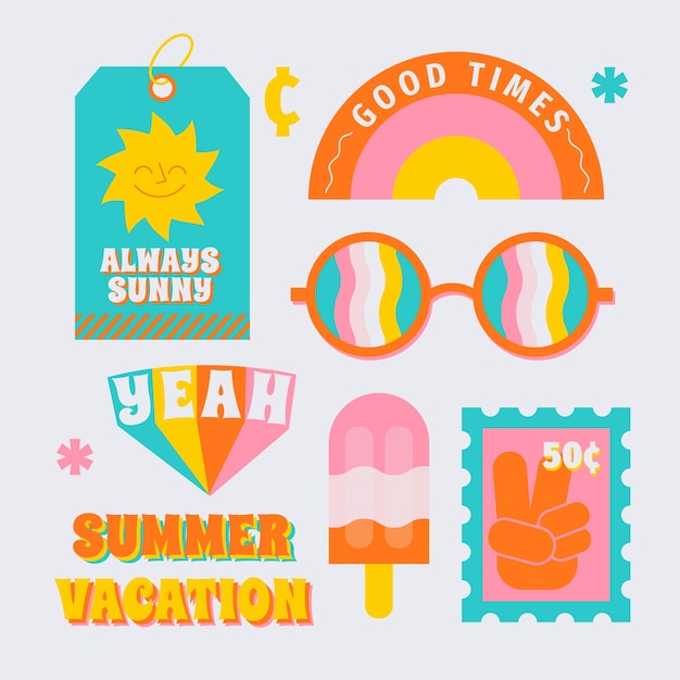 Travel/holidays sticker collection in 70s style