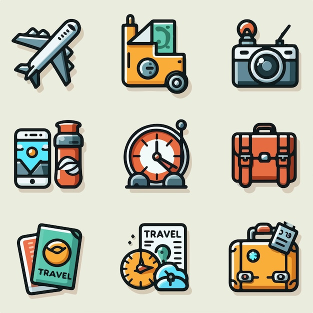 travel icon set vector colour