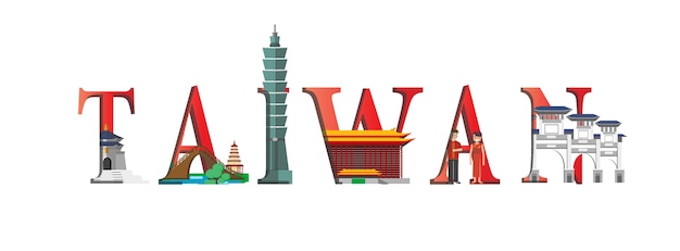 Travel infographic. Taiwan infographic, Taiwan lettering and famous landmarks.