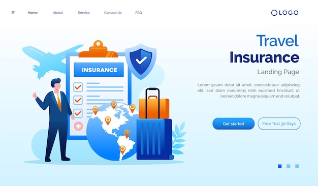 Vector travel insurance landing page website illustration