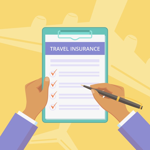 Travel insurance policy with clipboard