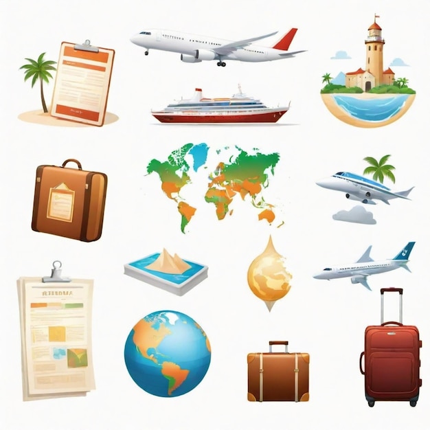 Vector travel itinerary cartoon vector set white background isolated