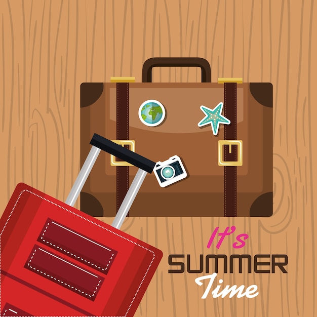 Vector travel its time summer suitcase vacation design 