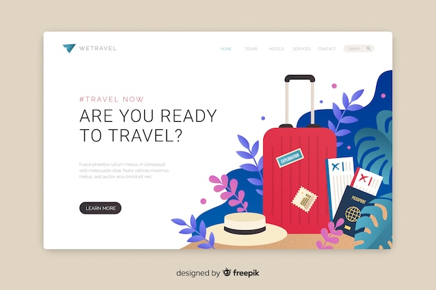 Vector travel landing page flat design