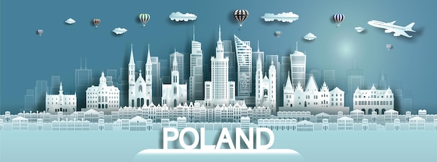 Travel landmarks europe to Poland tour famous city landmarks architecture to warsaw with balloons Travel landmark Poland with panoramic cityscape popular capital Vector illustration