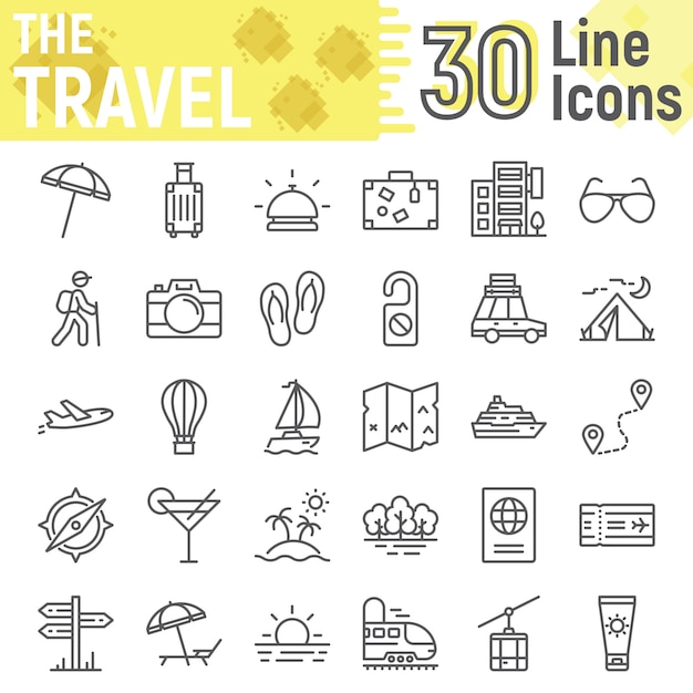 Travel line icon set, tourism symbols collection