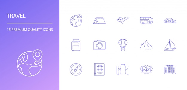 Travel line icons set