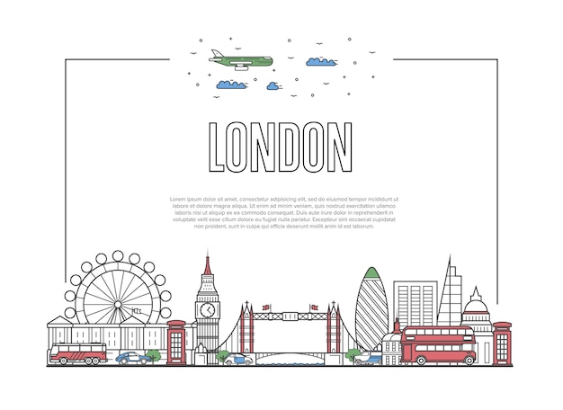 Travel London poster in linear style