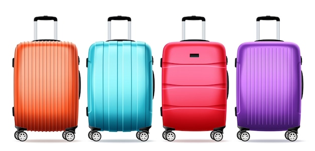 Travel luggage set vector design. Suitcase bag collections for trip and tour compartment elements