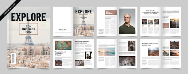 Vector travel magazine template layout minimal magazine