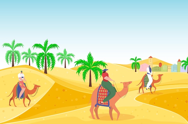 Travel outdoor hot desert people character riding camel