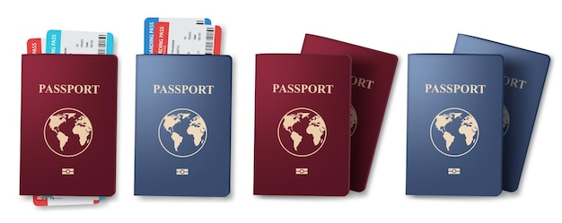 Travel passport vector set design. Plane ticket and passport collection for holiday vacation