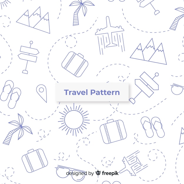 Vector travel pattern with elements and dash lines