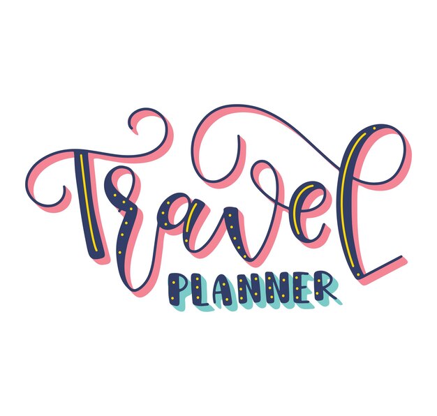 Travel Planner colored lettering isolated on white background