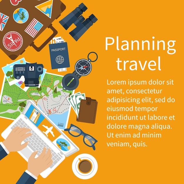 Vector travel planning vector illustration in flat design style vacation trip holiday concept banner travel