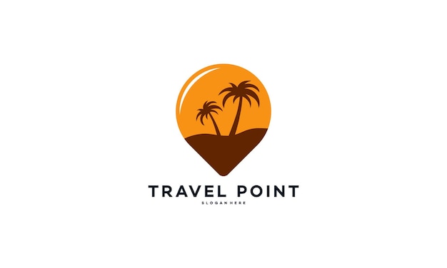 Travel Point Logo with Palm Trees symbol, Beach logo designs concept vector