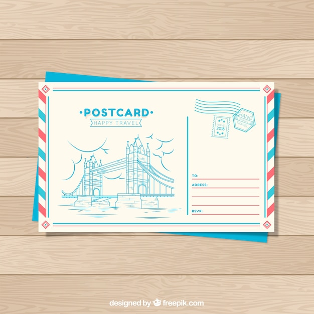 Vector travel postcard template in hand drawn style