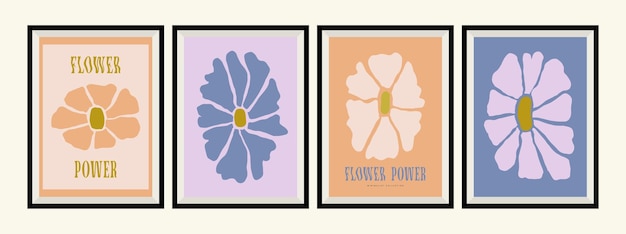 Travel poster collection with vector groovy flowers for wallpaper banner postcard