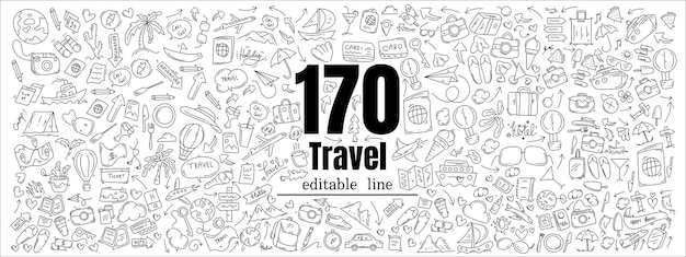 travel resources doodle set vector design