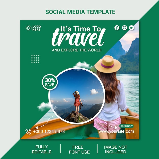 travel sale social media post template Web banner flyer or poster for travelling agency business