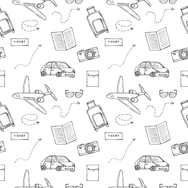 Travel seamless pattern vector illustration hand drawing doodles