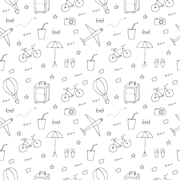 Travel seamless pattern vector illustration hand drawing doodles