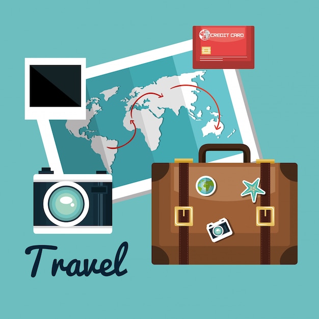 travel set equipment isolated icons