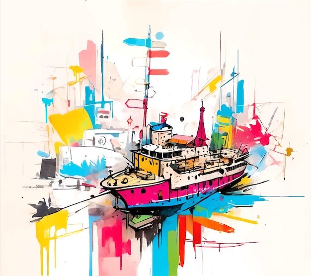 Travel Ship Grunge Paint Holi Street Wall Painting Design