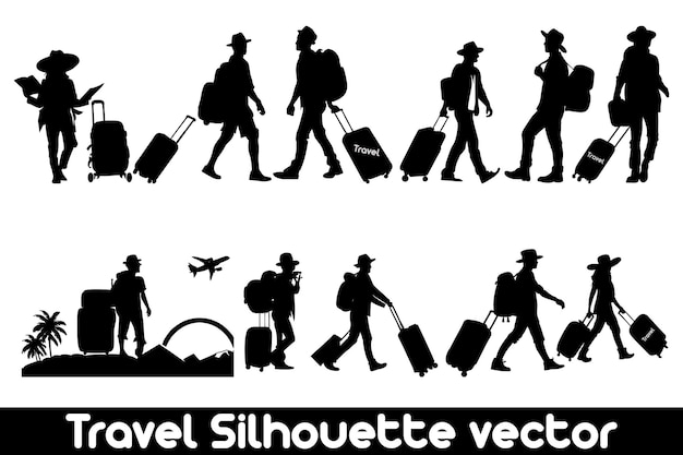 Travel silhouette vector bundle with suitcases on white background Vacation silhouette bundle