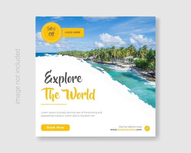 Travel social media instagram post template set tourism square marketing ads banner Premium Vector