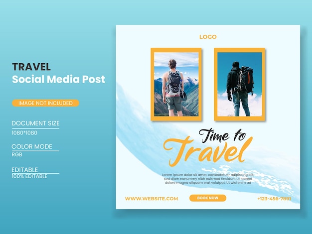 Travel social media post banner template for tour holiday vacation social media post square banner