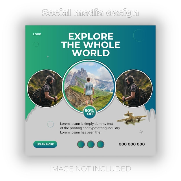 Travel social media post instagram post or web banner template design set