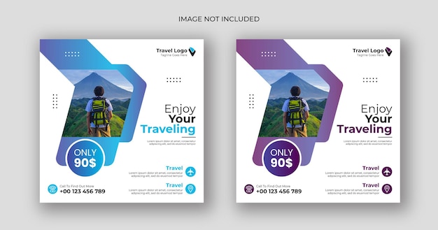 Travel social media post square banner template