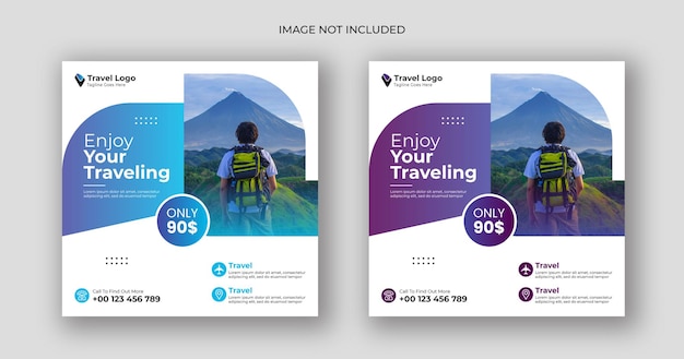 Travel social media post square banner template