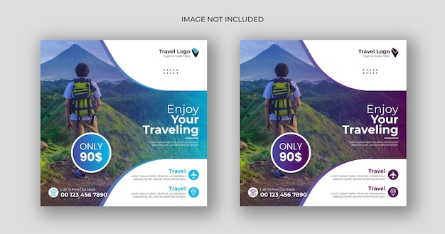 Travel social media post square banner template