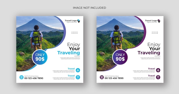 Travel social media post square banner template