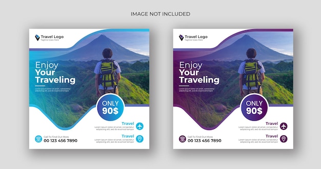 Travel social media post square banner template