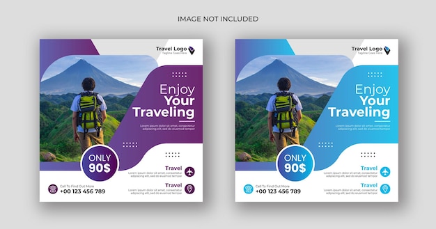 Travel social media post square banner template