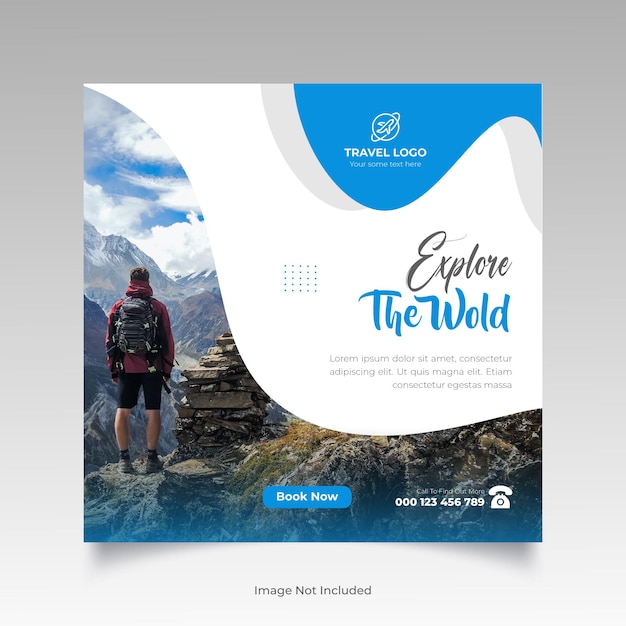 Travel social media post square banner template