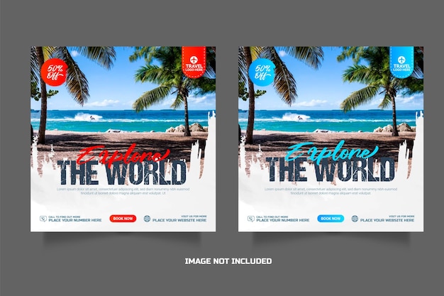 Travel social media post template Web banner flyer or poster for travelling agency business offer