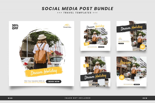 Travel social media post templates with brush