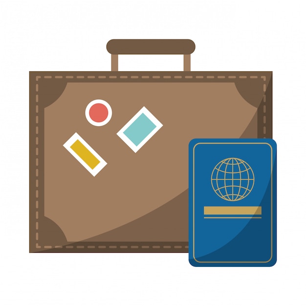 Vector travel suitcase and passport