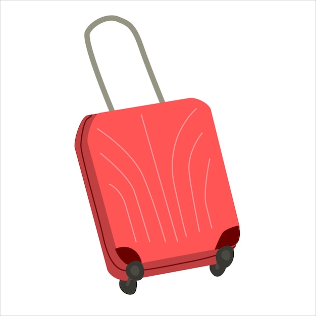 Travel suitcase on wheels in flat style