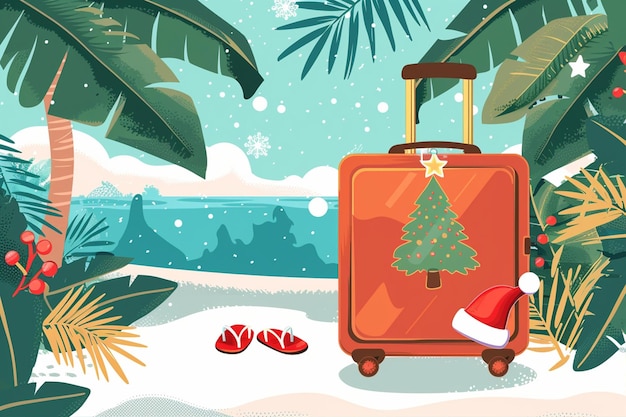 Vector travel suitcase with santa illustration