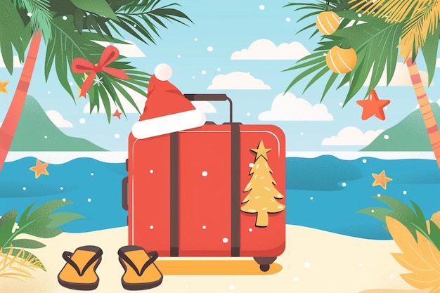 Vector travel suitcase with santa illustration